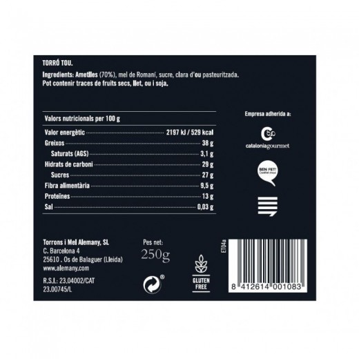 Turrón Blando Alemany 250g | Información Nutricional