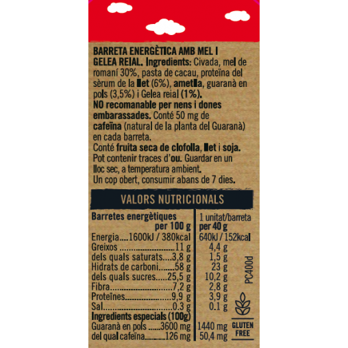 Barrita energética con miel 'Resistencia' Alemany | Información Nutricional
